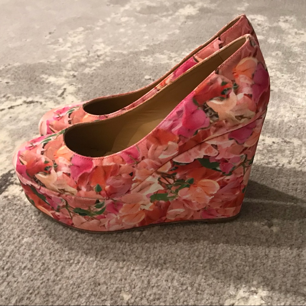 Bettye muller platform heels. Pink floral.